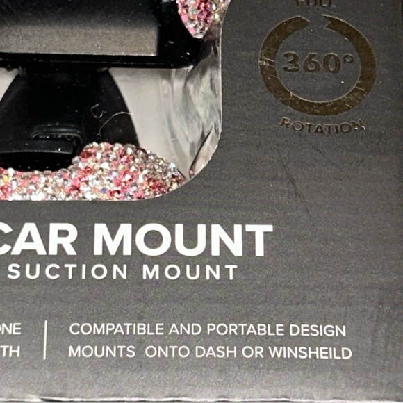 BEBE Bling Car Mount Crystal Dashboard Phone Holder Up to 4” W 360 Full Rotation - Picture 10 of 12